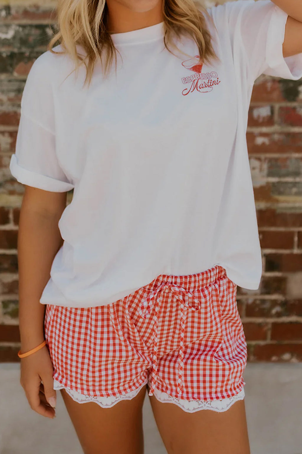Red Gingham Lace Shorts