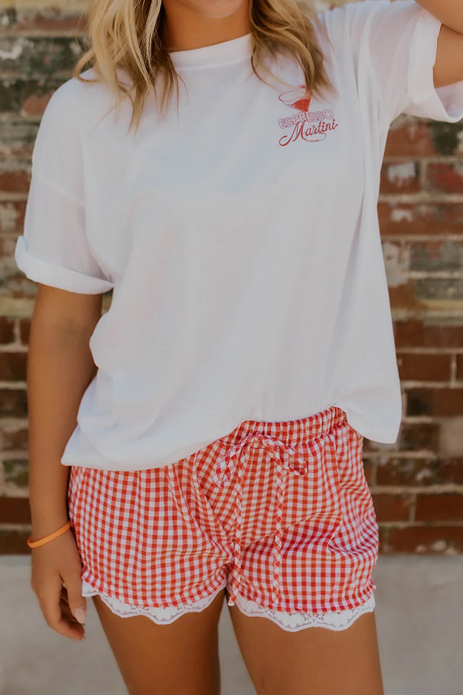 Red Gingham Lace Shorts